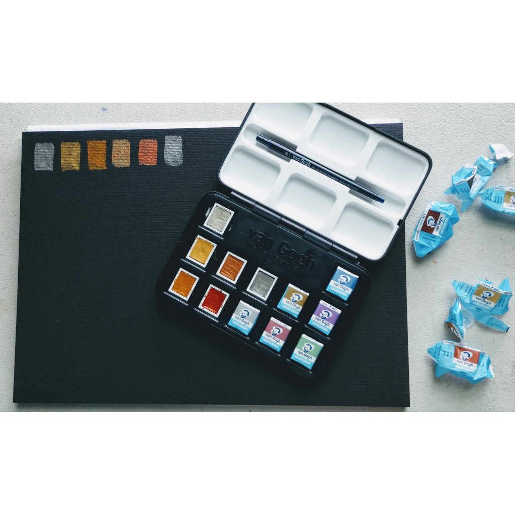 Van gogh  Watercolour Empty Pocket Box For 12 Half Pans