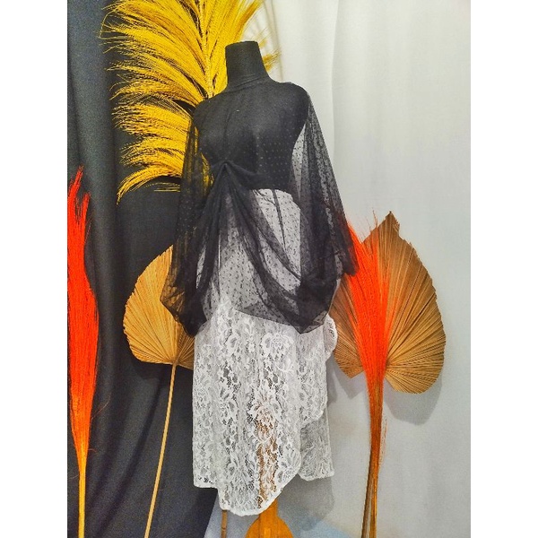 BINA New Baju setelan Kondangan wanita bawahan brokat mix outer polka