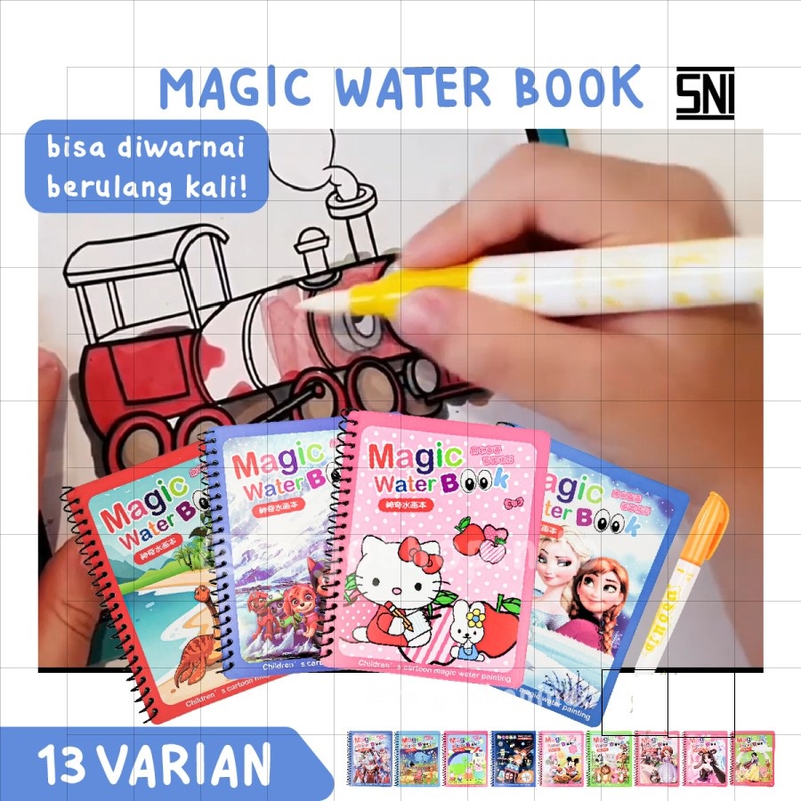 

Mainan Anak Magic Water Book Buku Air Gambar Warna Free Pena Edukasi