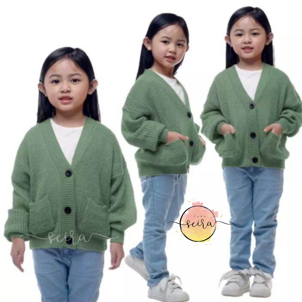 [BISA COD] Olivia Cardy Crop Pocket Anak / Kardigan Rajut Anak / Helena Cardigan Rajut Anak Kombinasi 3 Tone / Nakara Combinasi