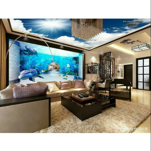 WALLPAPER DINDING DAN PLAFON 3D COSTUM TEMA DUNIA BAWAH LAUT DAN AWAN harga grosir termurah