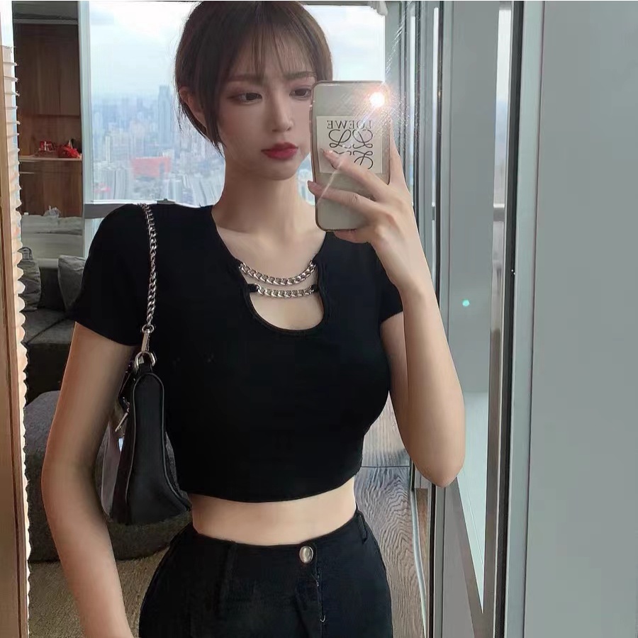 Korean Short Sleeve Crop Top Female Summer Wanita Lengan Pendek 2212