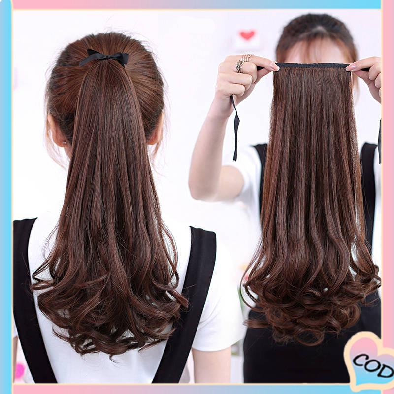 COD❤️Wig Wanita Hair Clip Curly Rambut Palsu Wanitahair Clip Ponytail Pendek Panjang Keriting Lace-up Jenis