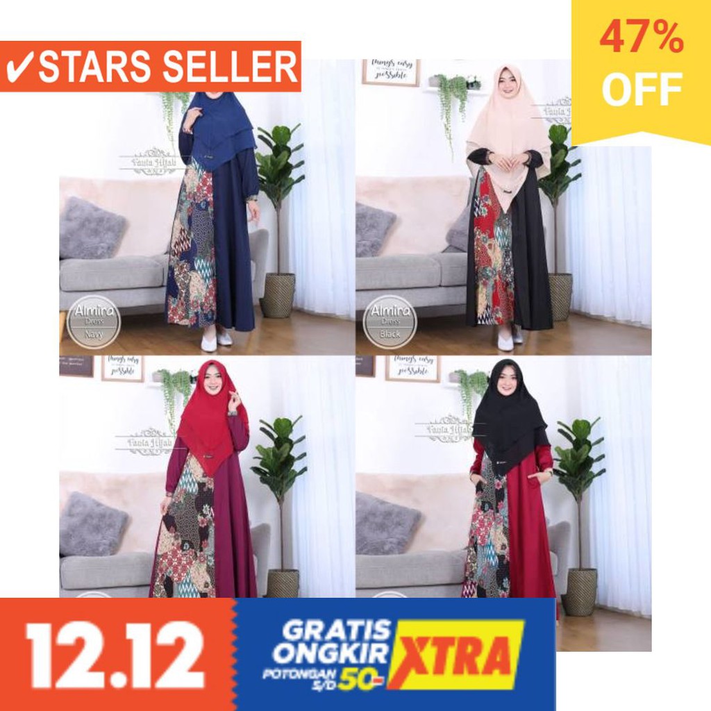 BAJU LEBARAN PAKAIAN MUSLIMAH SYARI BERGO BALOTELI / Gamis Batik Almira Fania Hijab