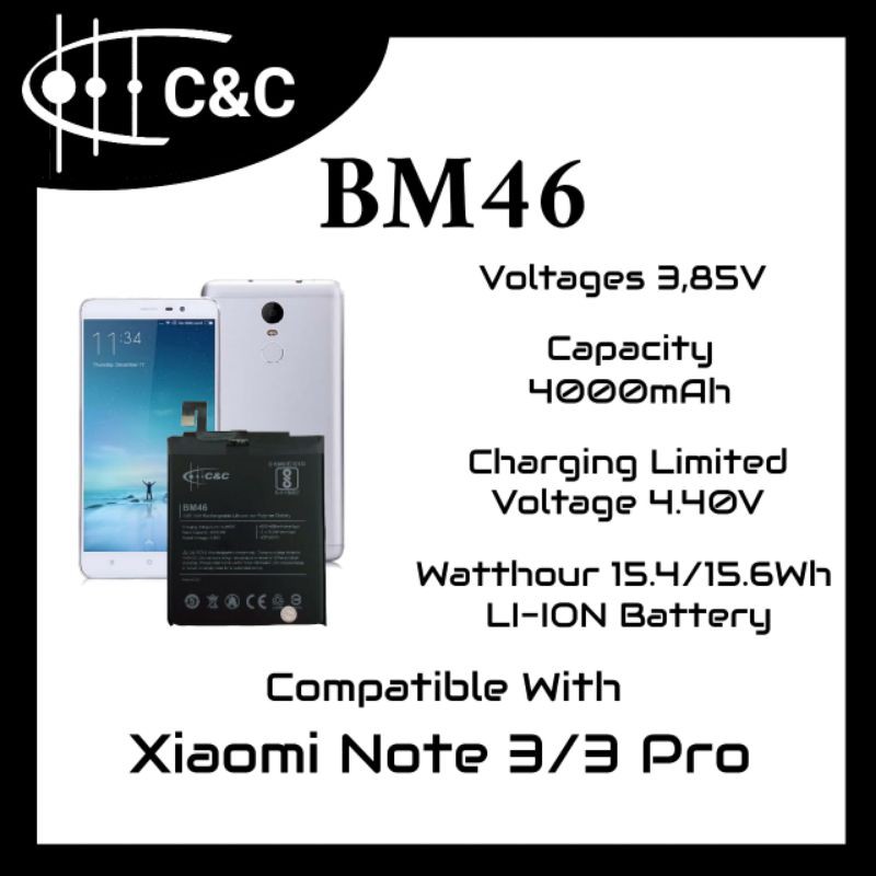 BATERAI BATRE BATTERY XIAOMI REDMI NOTE 3 BM46 MERK C&amp;C