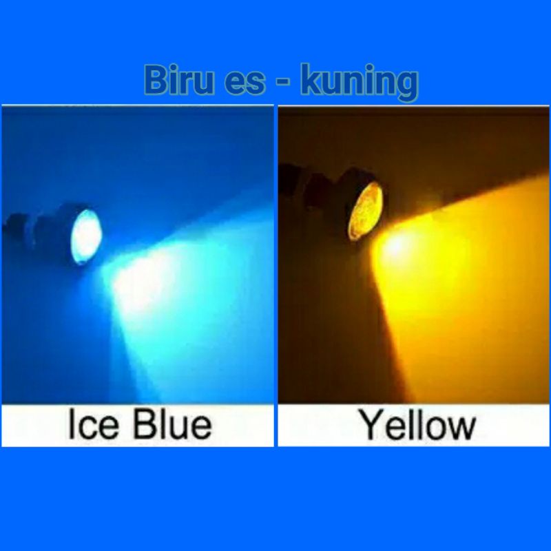 Lampu LED Mata Elang baut 2 warna, 2in1 Eagle Eyes Sein Senja rem Mobil Motor DC 3 kabel-Biru Es - Kuning