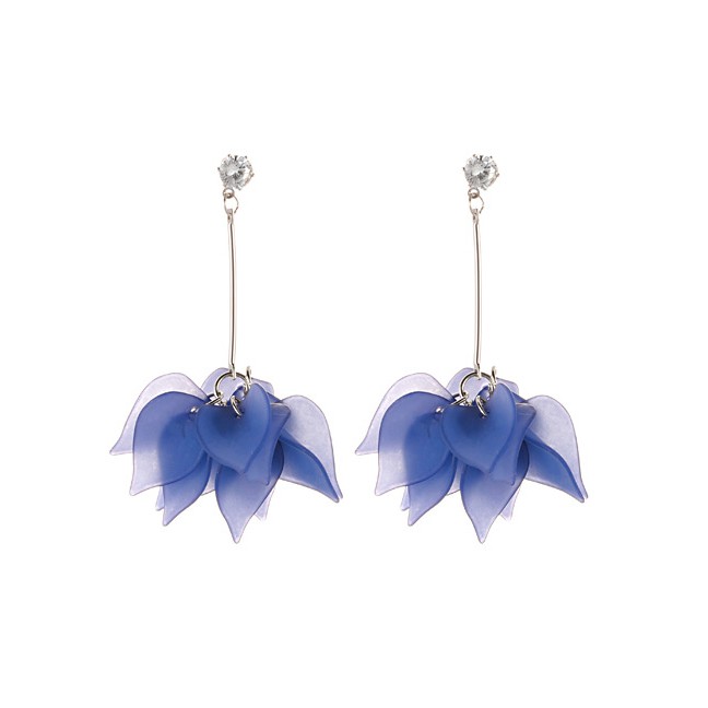 LRC Anting Tusuk Fashion Navy Flower Shape Decorated Earrings