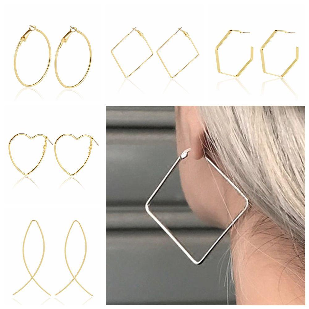Lily Anting Hoop Geometris Berlebihan Perhiasan Pernyataan Oversizd Hati Persegi Bulat Hexagon