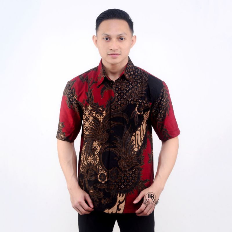 KEMEJA BATIK PRIA PENGAN PENDEK KEMEJA BATIK PRIA TERPOPULER  ARRIVAL DISTRO BATIK PRIA BORDIR SOGAN HRB027