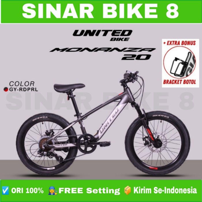 Sepeda Gunung Ukuran 20 Inch MTB UNITED MONANZA 2022 Alloy 7 Speed Disc