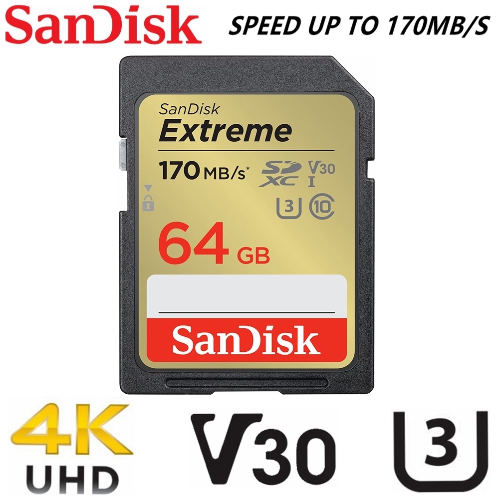 Sandisk Extreme SD Card 64GB Memory Card DSLR 4K UHD 170MB/s SDSDXV2