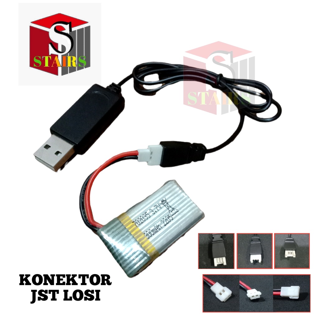 Paket Kabel USB + Baterai Mainan anak DRONE LIPO 3000mAh 3.7V KONEKTOR JST LOSI