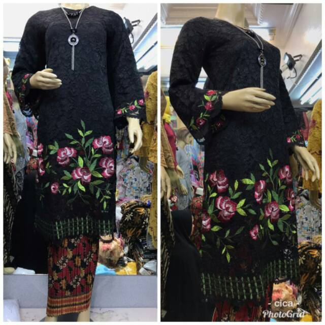 Atasan Kebaya Tunik Kancing Tulle Fatimah Full Bordir mutiara