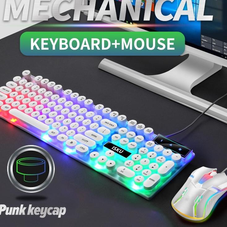 kodeHh6H1--ISKU⚡Ready Stock⚡ Usb Set Mouse Laptop Rgb Set Mouse Dan Keyboard Mechanical Lampu Latar 