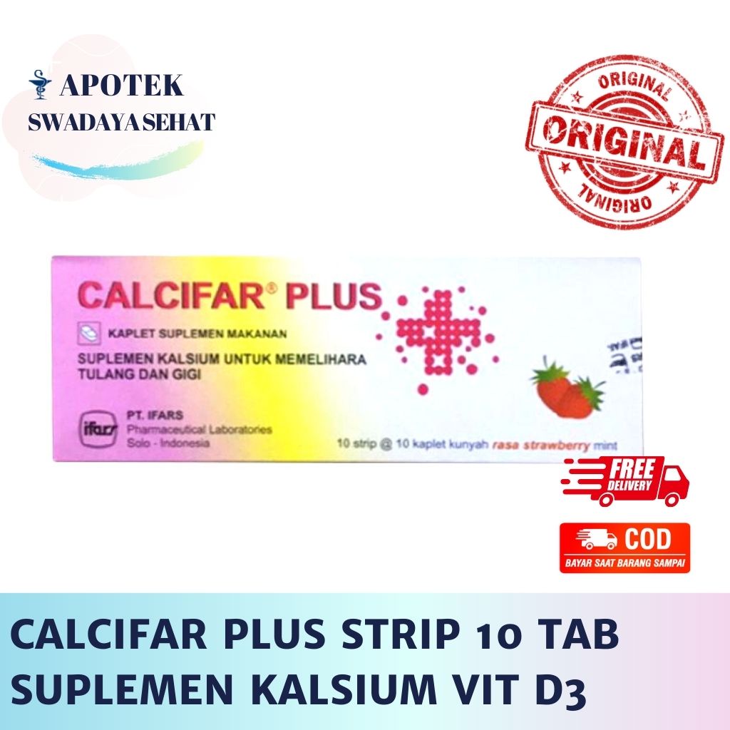 CALCIFAR PLUS Strip 10 Tablet  Kunyah - Suplemen Calcium Kalsium Vitamin D3 Kesehatan Tulang dan Gigi Anak Dewasa Kalsifar