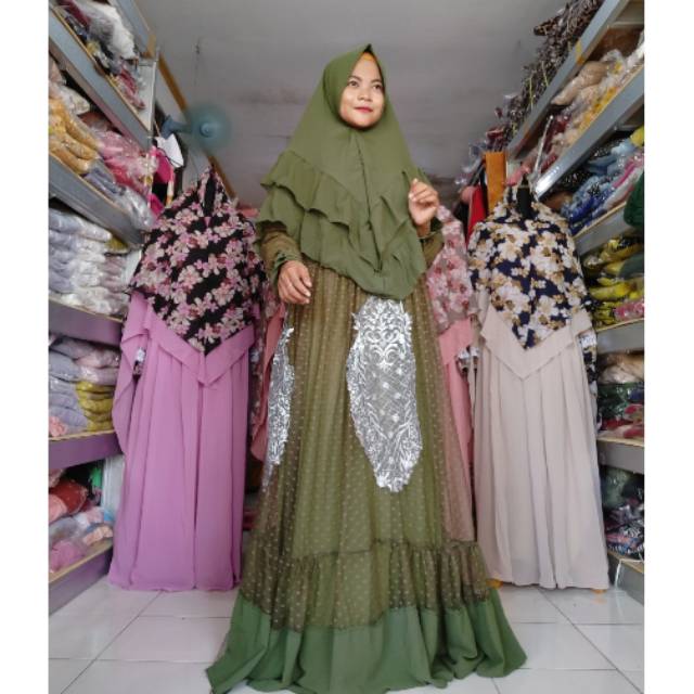 SET GAMIS SYAR'I BAJU MUSLIMAH PESTA MEWAH BUSUI JUMBO TILE TULLE BRUKAT PAYET KHIMAR CERUTY PET ORI