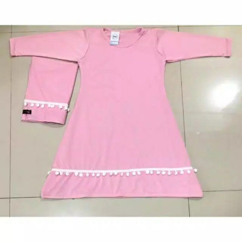 Gamis bayi + hijab pompom/ gamis anak perempuan dress bayi + hijab bahan lebar