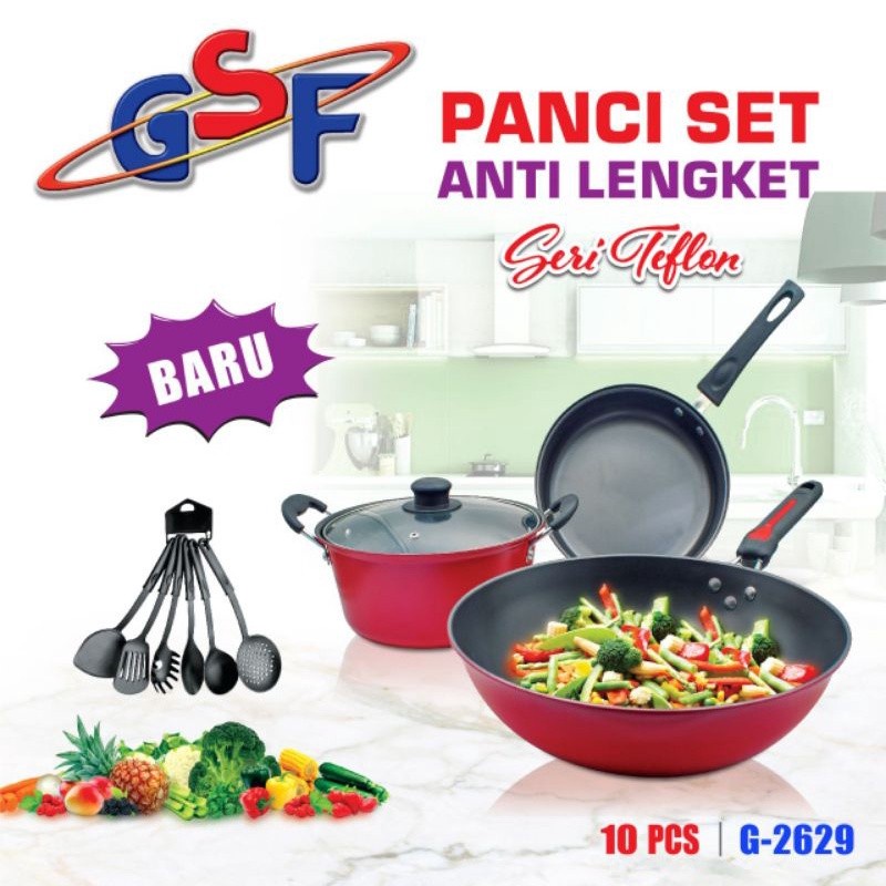 Panci Set G-2629/G-2529/G-2429 Wajan Teflon Anti Lengket Original GSF