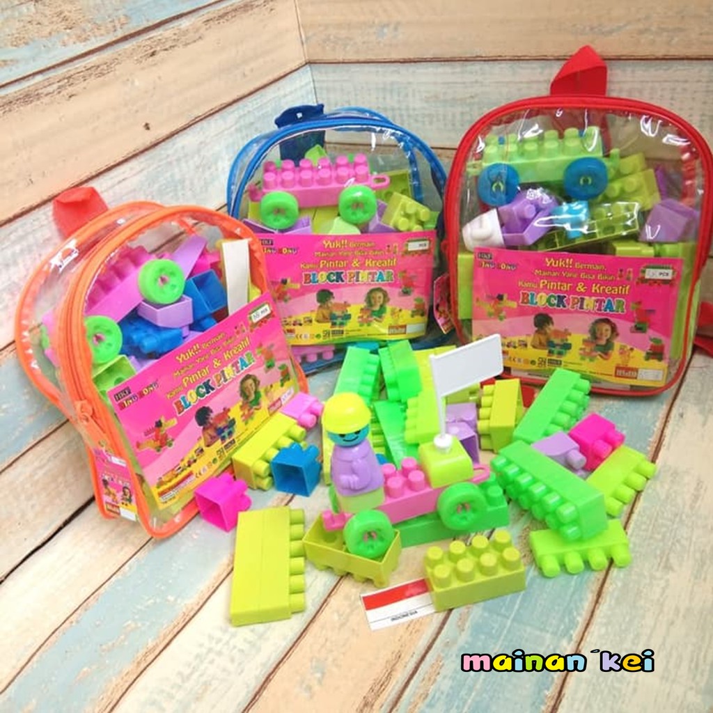 MAINANKEI MAINAN ANAK EDUKASI BLOCK SUSUN TAS ISI 60 ISI 80 DAN 108PCS  MENYUSUN BLOCK