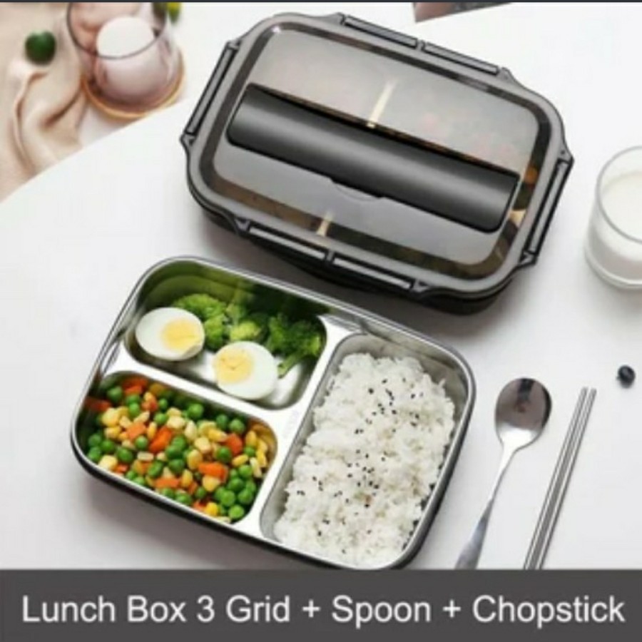 Stainless Steel Lunch Box Bento Kotak Makan Kotak Bekal Dewasa Anak Anti Karat