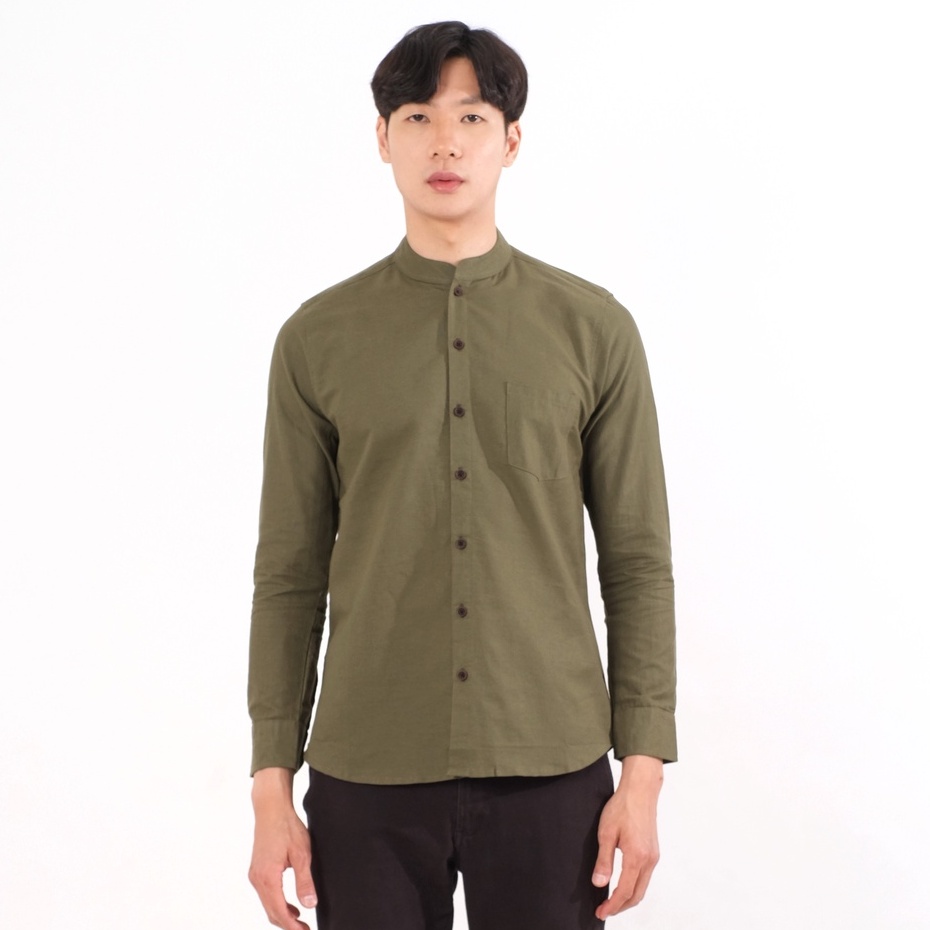 SANVANINA Kemeja Panjang Polos Kasual Shanghai Hijau Army - Kareem Army Green E-1414J