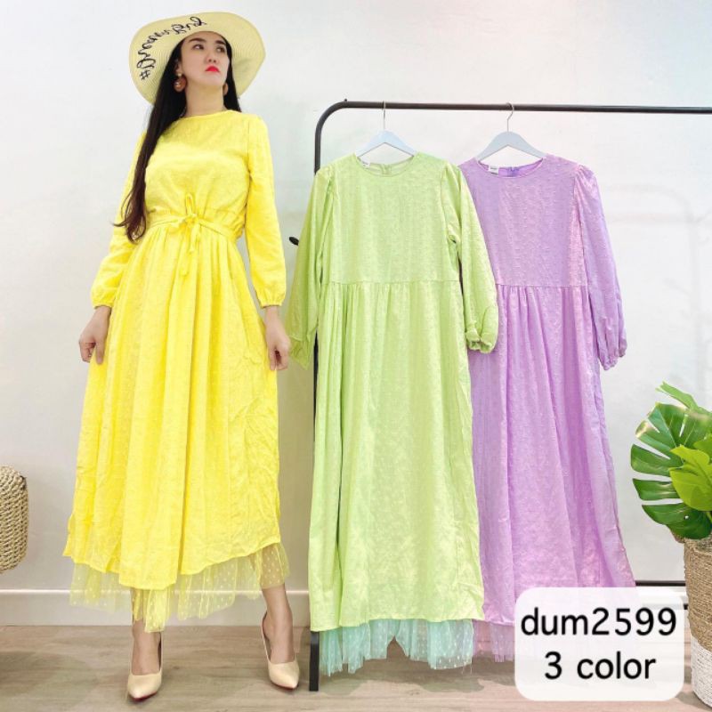 Dress Katun Bordir Kombi Tule dot Import (Miss J)