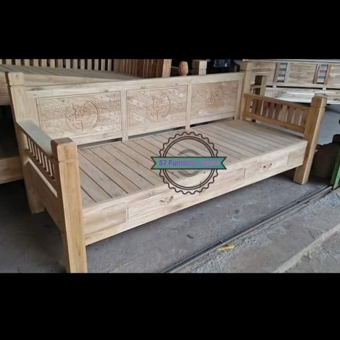 Bale bale mentahan ukir sederhana bangku kursi panjang jati mentahan