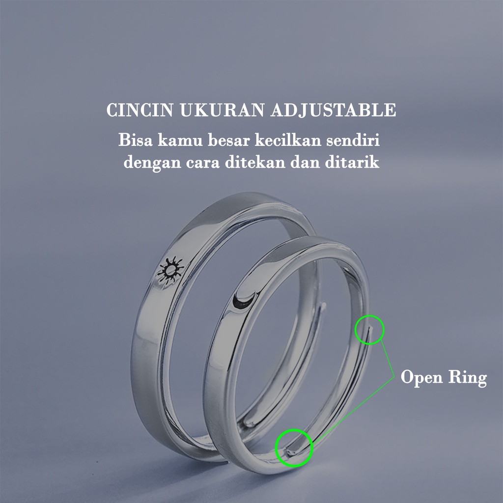 Cincin Couple Simple Bulan &amp; Matahari Adjustable (ukuran bisa disesuaikan) Moon &amp; sun rings Lover's