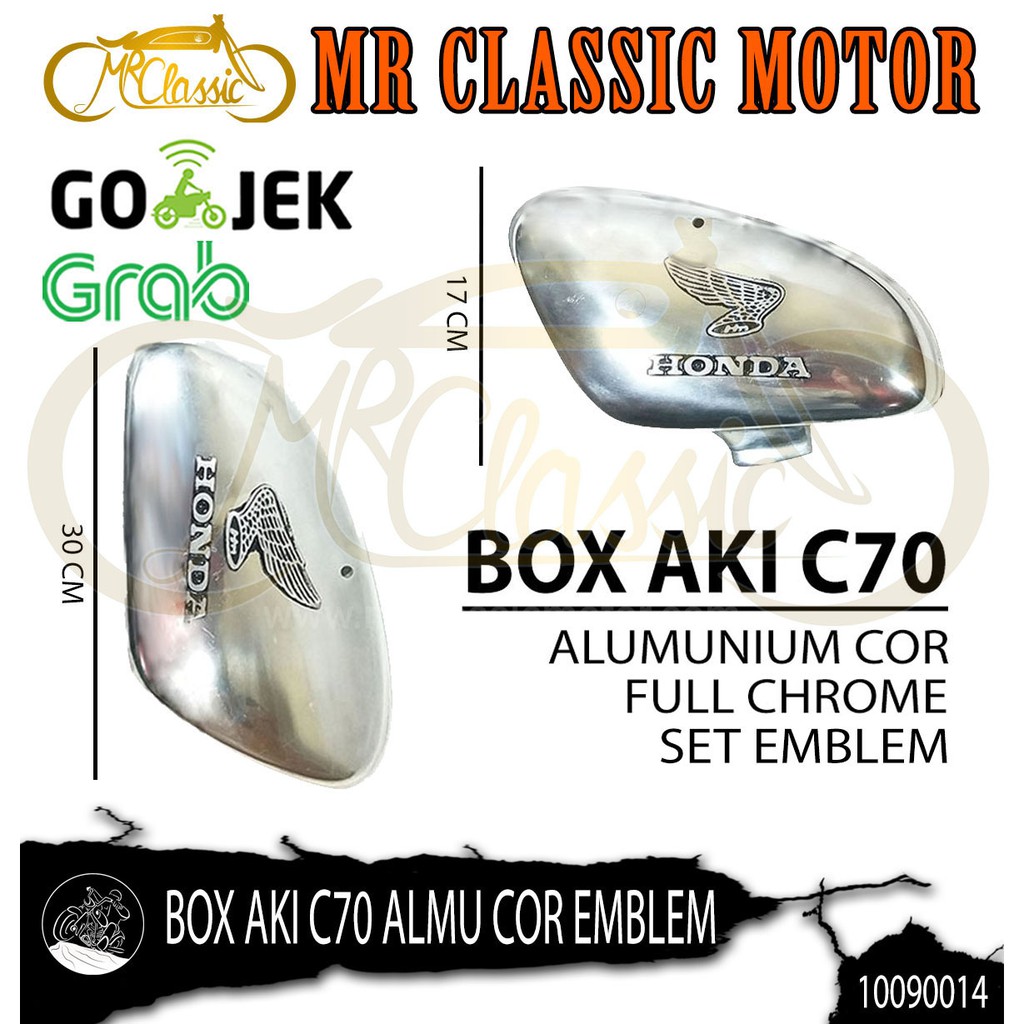 Box Aki Custom Variasi Honda C70 Alumunium Cor Chrome Emblem Logo