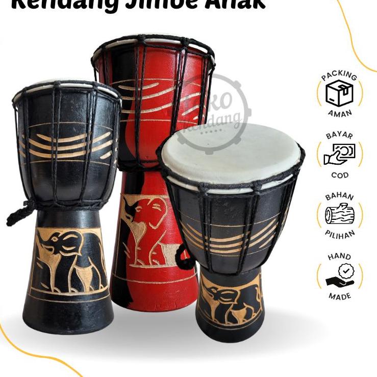 Pusat Original Kendang Jimbe Ketipung Anak Motif Unik Ukir Tinggi 30cm Gendang Mainan Hiasan Termurah Bergaransi-1