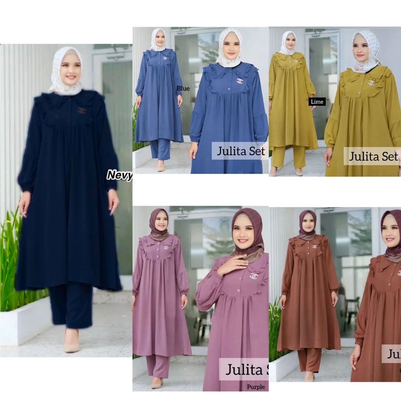 JULITA SET//ONE SET JULITA LONG TUNIK//LONG TUNIK STANDAR JUMBO LD 110-125/CRINKLE AIRFLOW