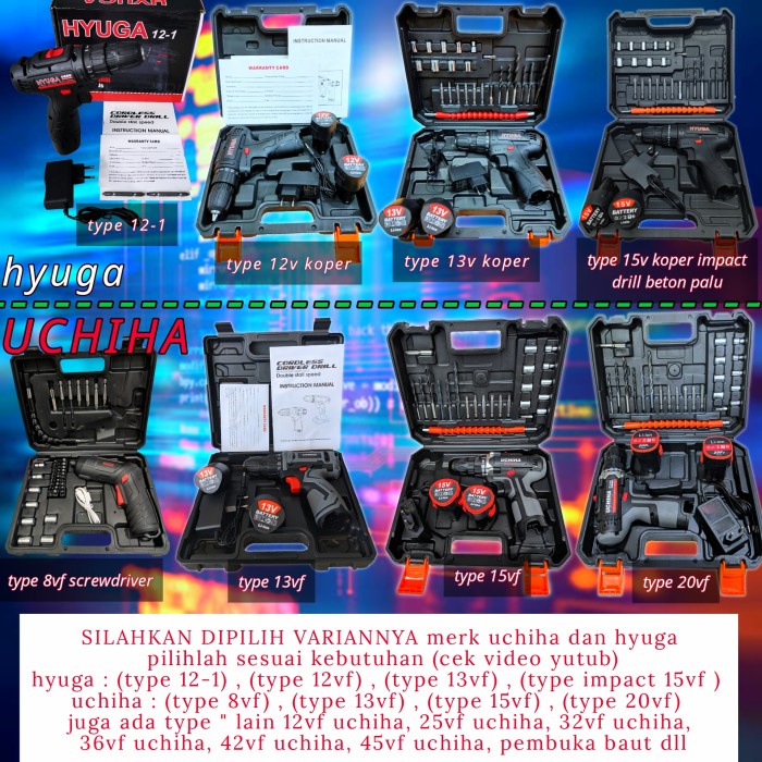 uciha 15v mesin bor baterai cordless drill charger tembok besi kayu