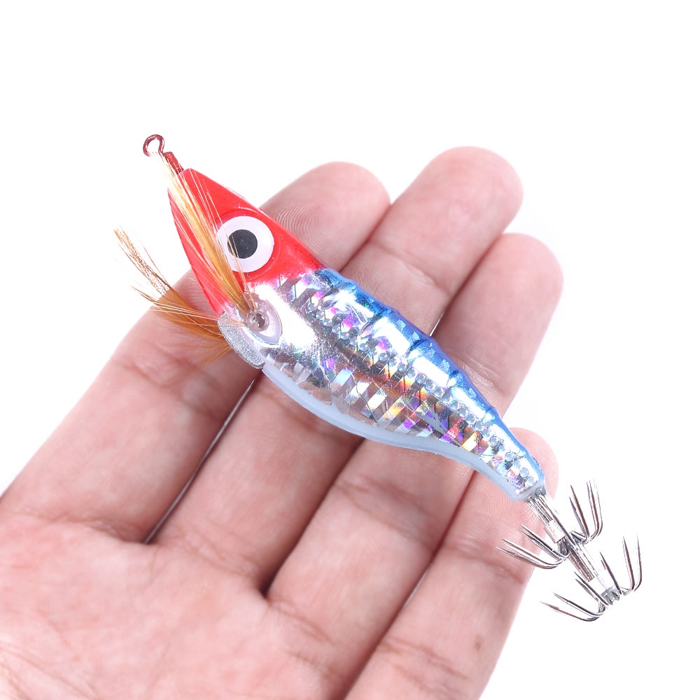 HENGJIA 10PCS/bag Fishing Lure Set 10CM 9G Squid Jigs Wooden Shrimp Artificial Fishing Lures Fishing Hooks