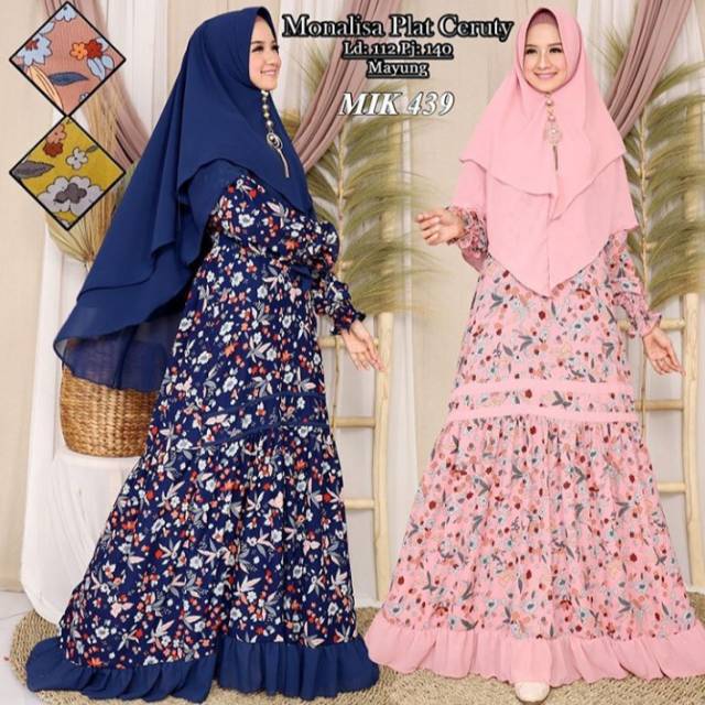 GAMIS MONALISA PREMIUM SET KHIMAR CERUTY BABYDOLL MOTIF BUNGA UMBRELLA MAYUNG