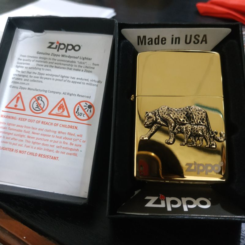 korek api Zippo golden leopard metal emblem limited