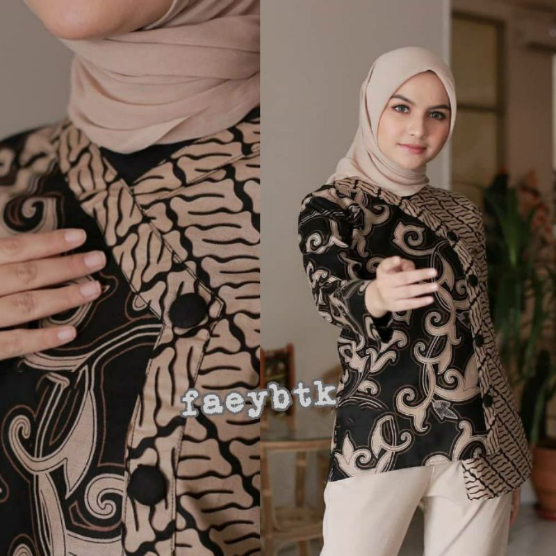 tey-17 Batik wanita ASJ SA HRB026 Kenongo Kemeja Tosca Pendek-KANGKUNG AZIZAH