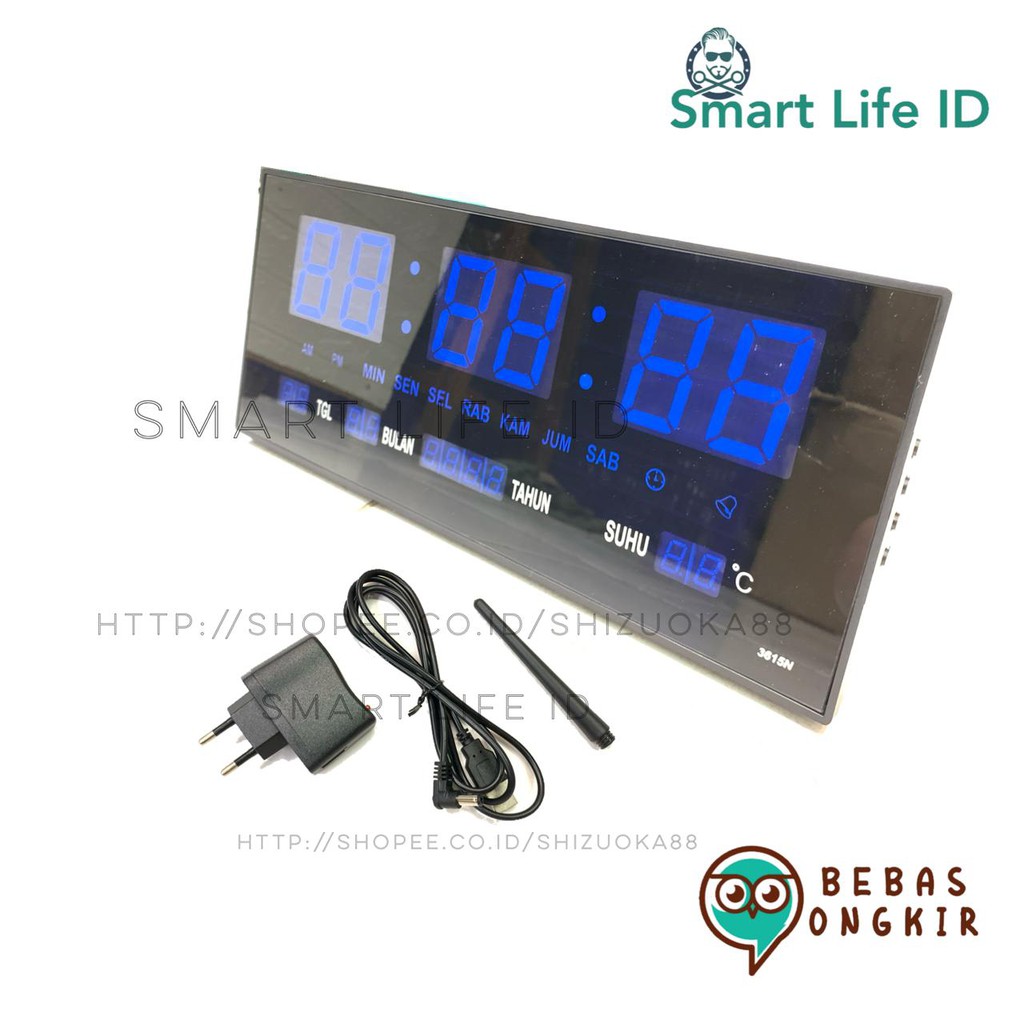 Jam Dinding LED Digital Alarm Clock Jam Meja Dekorasi Hiasan Dinding Rumah XY 3615 Biru