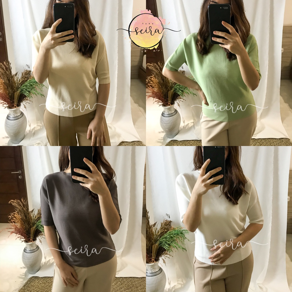 [BISA COD] CREAMY TOP - Atasan Rajut Halus Casual Blouse / Baju Bangkok Premium Import