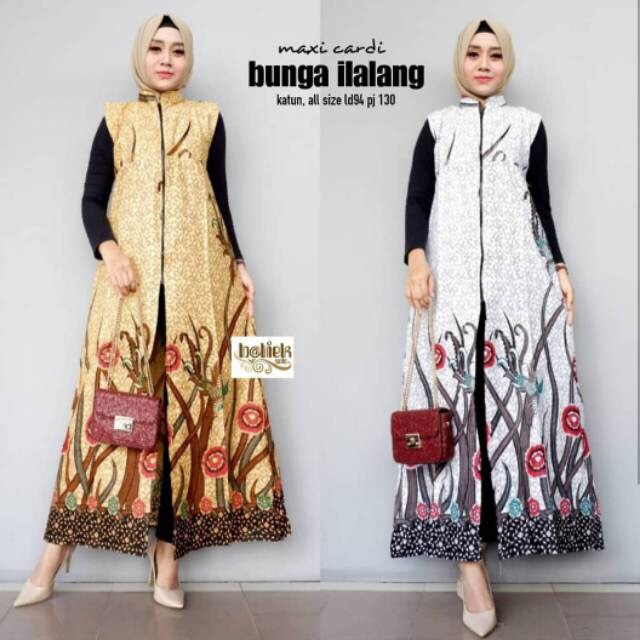 Couple Outer Maxi Cardi Bunga Ilalang Sarimbit Batik Modern Seragam Pesta Long Cardigan