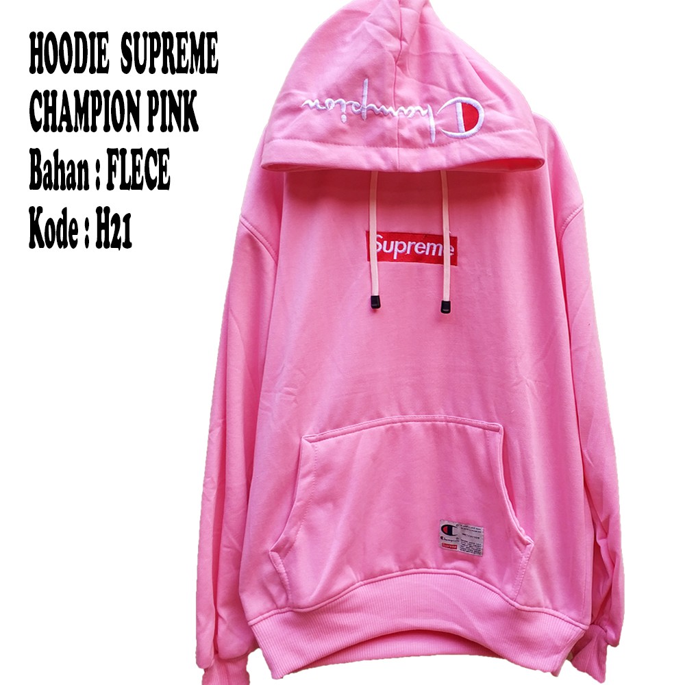 supreme champion hoodie pink