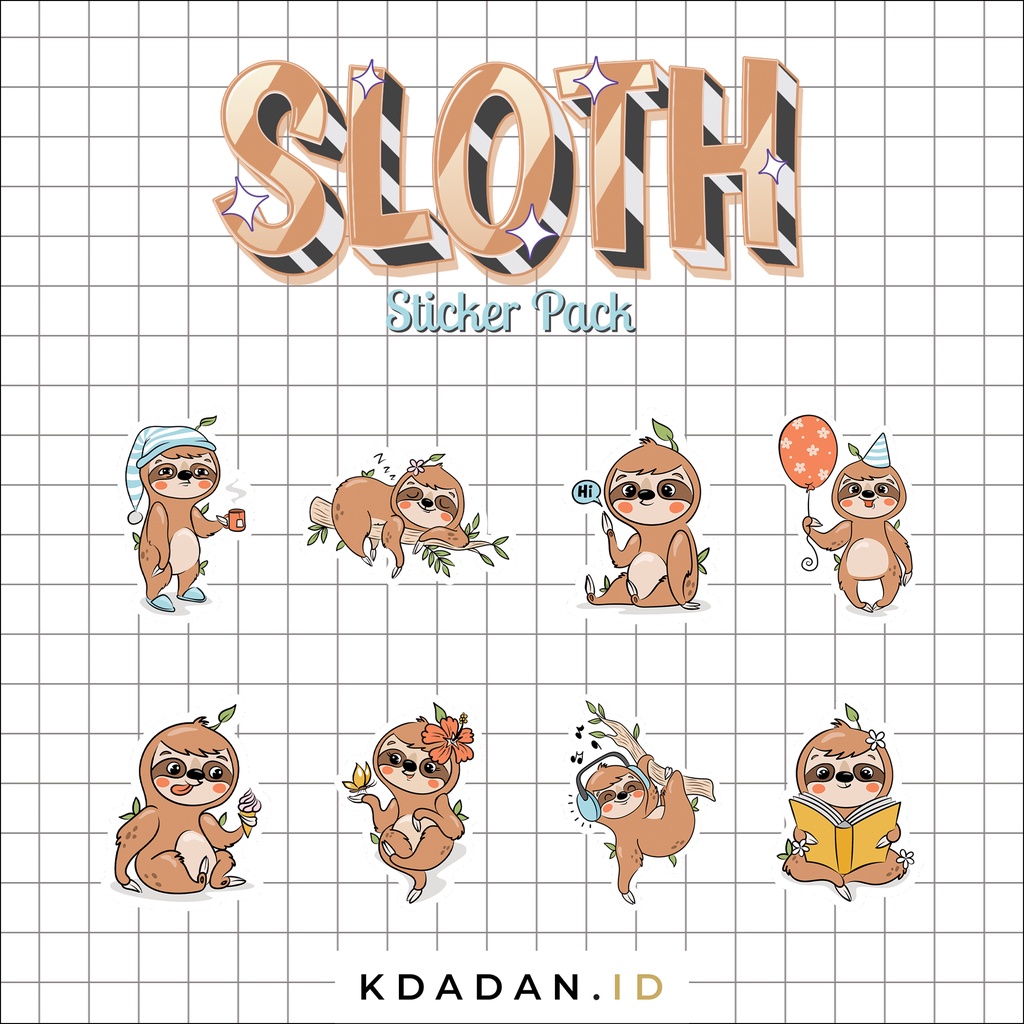 

Sloth Sticker Mini Pack / Stiker Hewan / ANML-002