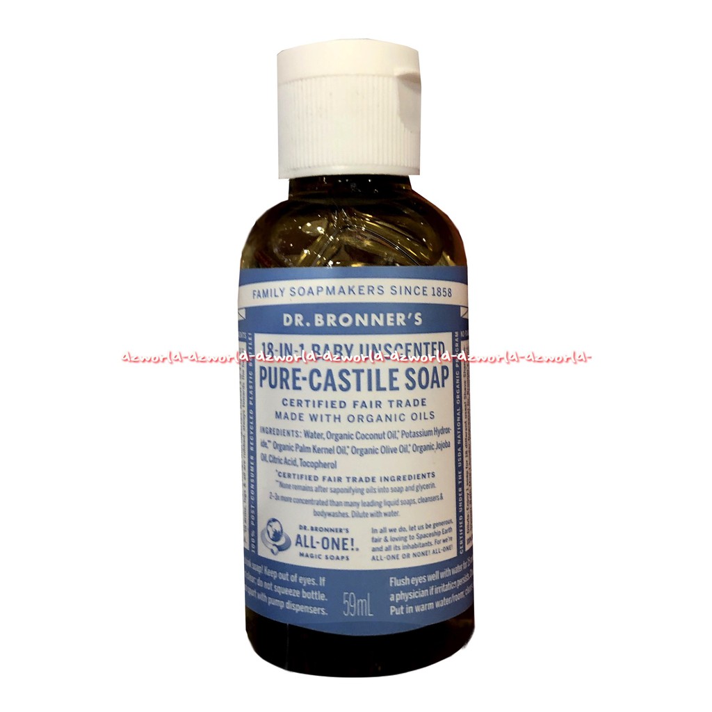 Dr Bronner's 18in1 Baby Unscented 59ml Pure Castile Soap Sabun Cair