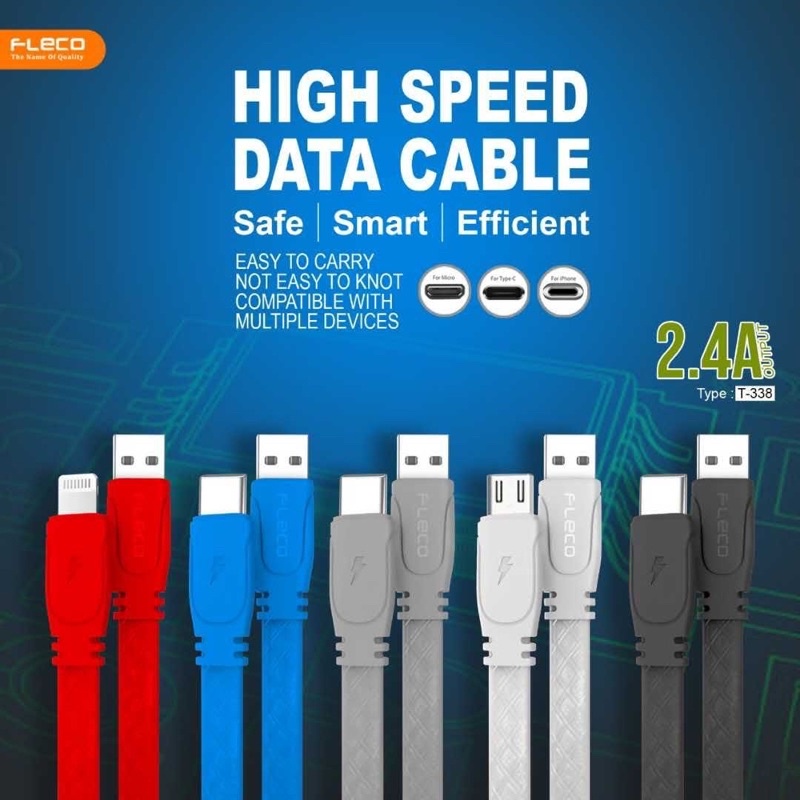 PROMO KABEL FLECO T338 ORIGINAL FAST CHARGING TYPE C iosphone MICRO SOFT CANDY COLOURFULL