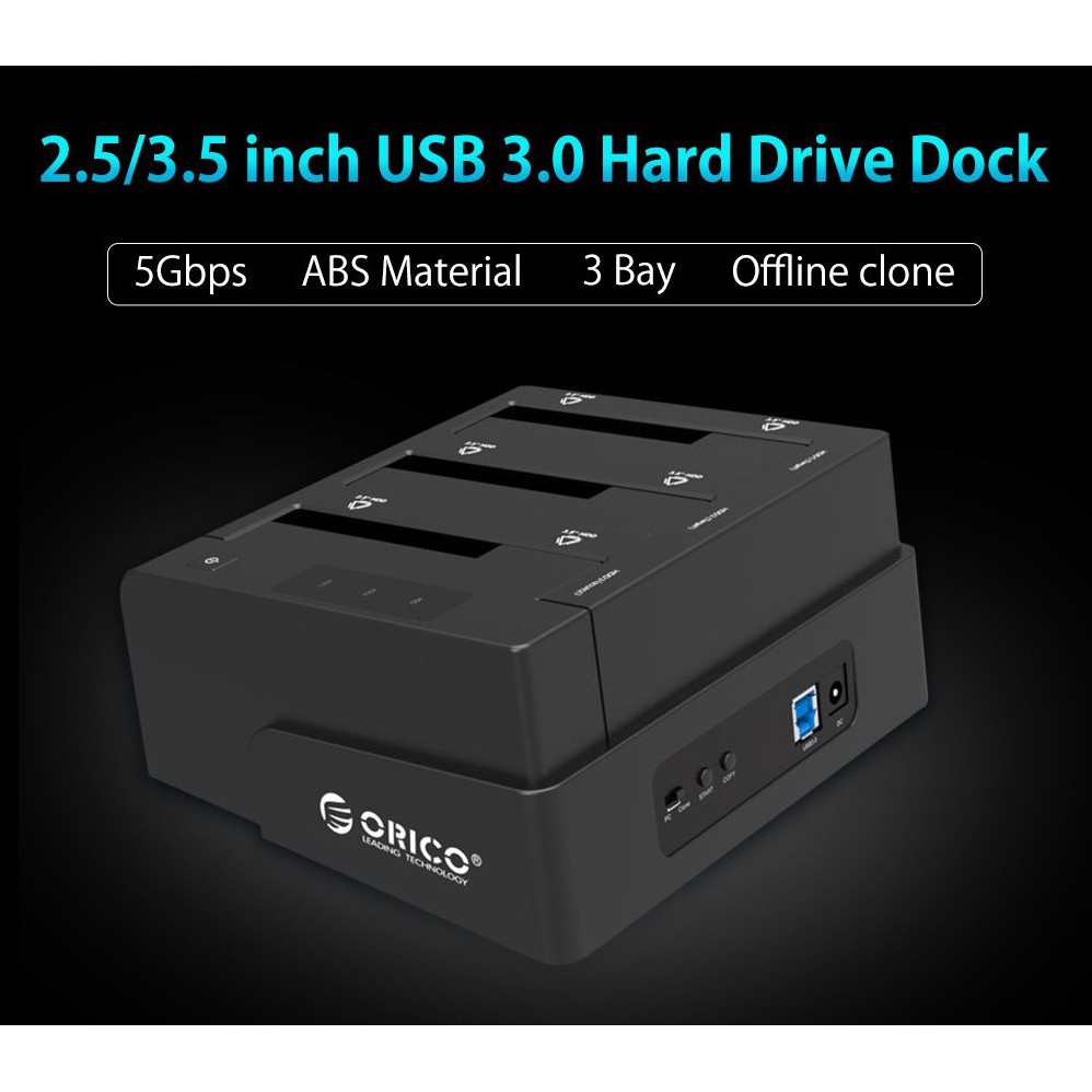 Docking ssd hdd hard drive disk orico 3 slot 2.5&quot; 3.5&quot; sata III usb 3.0 5Gbps offline clone duplicator station 6638us3-c 6638-us3