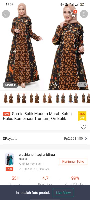 Gamis Batik Modern Murah Katun Halus Kombinasi Truntum, Ori Batik Aksara Pekalongan Big Size Jumbo
