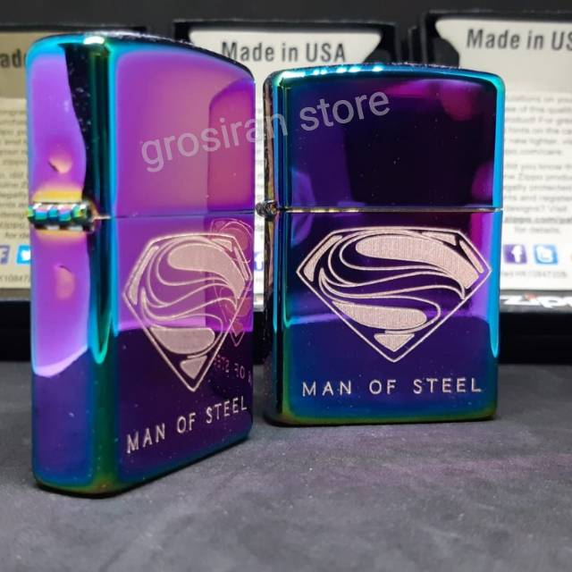 Zippo superman man of steel pelangi custom logo tulisan nama ukir grafir kado