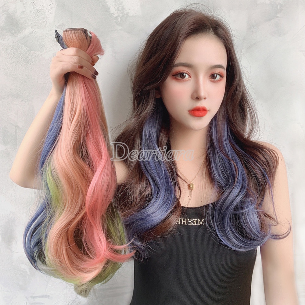 Rambut Palsu Extension Model Panjang Keriting Warna Gradasi Untuk Wanita