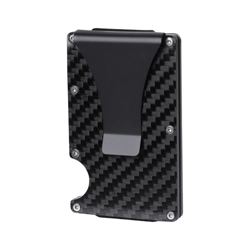 Dompet Kartu Slim Carbon Fiber Card Clip Holder Purse - Black