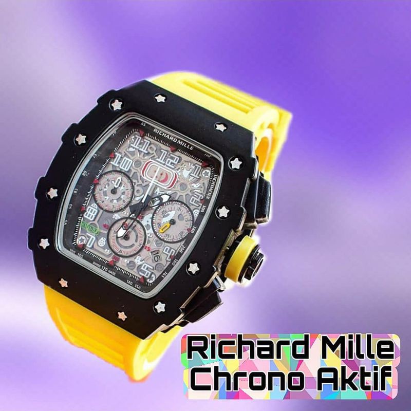 Jam Ricchard Mile Pria chrono aktif tali karet + free gelang (model random)