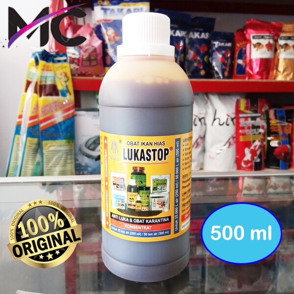 Lukastop 500ml Obat Ikan Hias Parasit Jamur Luka Karantina Sisik Rusak Sobek Botol Besar Original Perawatan Cupang Guppy Arwana Louhan Koi Koki Discus Chana dan lain lain Kebutuhan Aquarium Aquatic